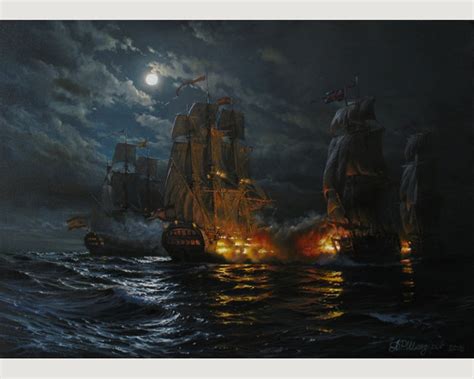 Battle Ships Painting Original By Alexander Shenderov Night Ocean