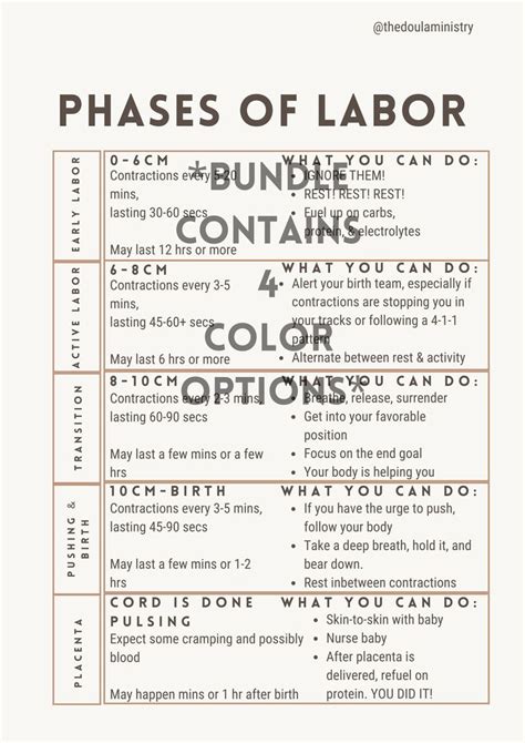 Phases Of Labor Birth Handout Midwife Doula Contractions First Time Mom