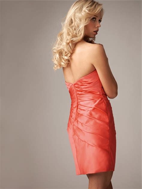 Sexy Sheath Column Sweetheart Mini Short Coral Silk Bridesmaid Dress With Flowers