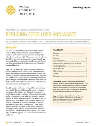 REduCING FOOd LOSS ANd WAStE