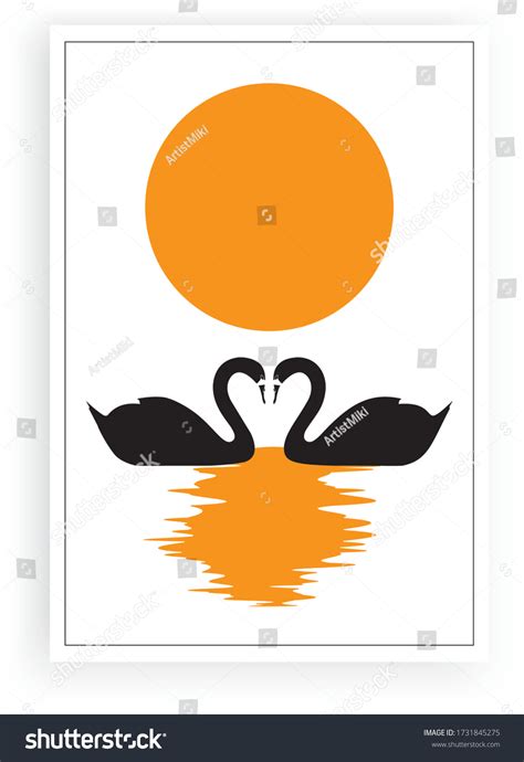 Swans Silhouettes Swimming On Sunlight Moonlight Stock Vector Royalty