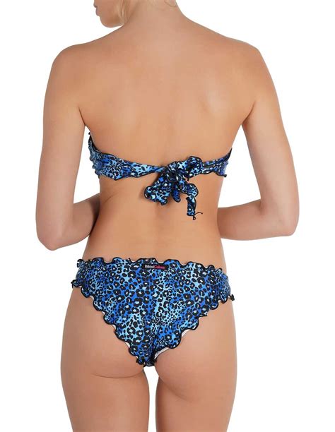 Bikini Fascia Frou Frou Con Slip O Brasiliana Maculatino Sfondo Blue