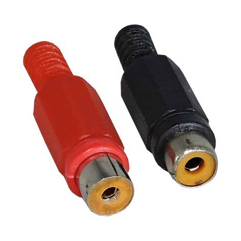 Plug Jack Rca Plástico Rabicho Preto E Vermelho Pacote 10