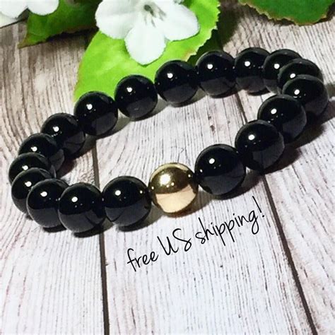 Black Onyx Beaded Stretch Bracelet Bead Bracelet Women Etsy Beaded Stretch Bracelet Beaded