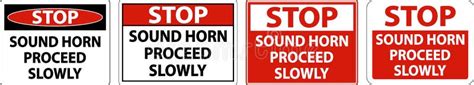 Stop Sound Horn Proceed Slowly Sign On White Background Stock Vector