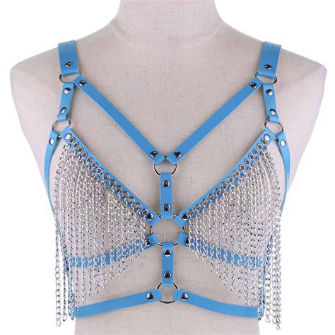 2020 Leather Body Harness Bra Metal Chain Bondage Lingerie Harnesses