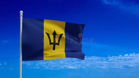 Barbados Flag Waving In The Wind 3d Rendering Stock Illustration