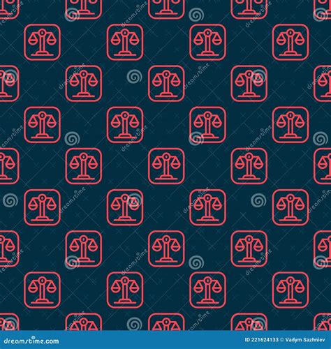 Red Line Scales Of Justice Icon Isolated Seamless Pattern On Black