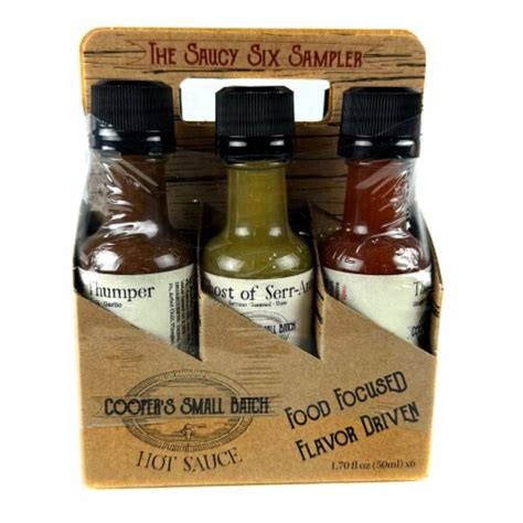 Cooper S Small Batch Saucy Six Sampler Hot Sauce Pack Gift Set Flavor