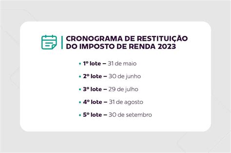 Restituição do Imposto de Renda Calendário os 5 Lotes