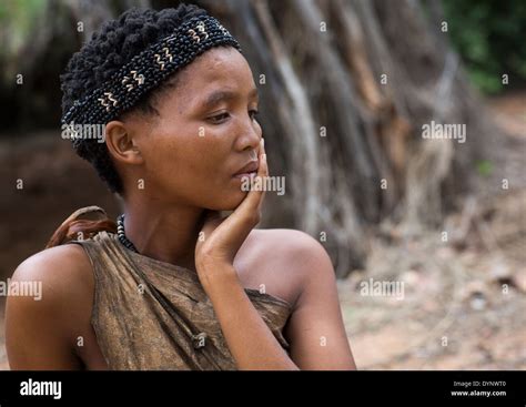 Bushman Woman With Beaded Traditional Headdress Tsumkwe Namibia