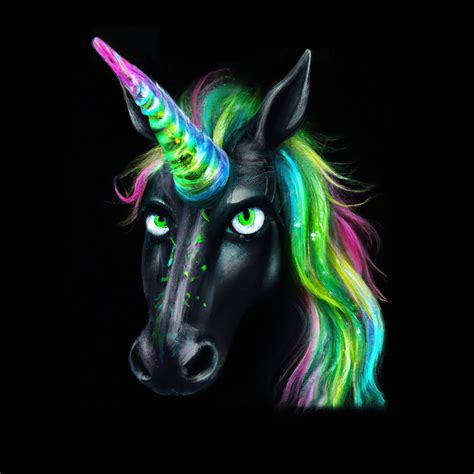 Printable Dark Neon Unicorn Art Print Black Unicorn Neon Rainbow