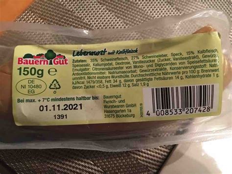 Bauerngut Leberwurst Mit Kalbfleisch Kalorien Neue Produkte Fddb