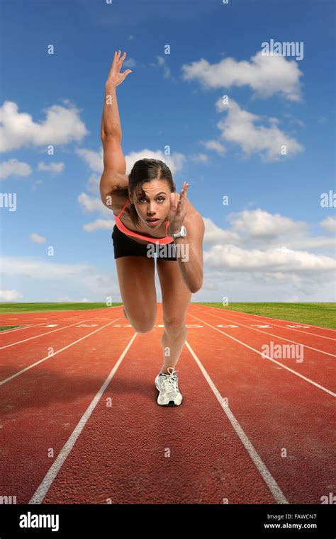 Young African American Woman Running On Track Stock Photo Alamy