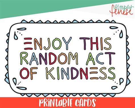 Printable Random Act Of Kindness Cards Raok Diy Printable Etsy