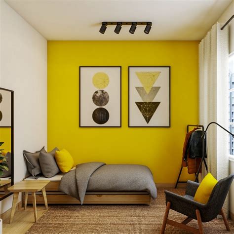 Sunflower Yellow Wall Paint Design For Bedrooms | Livspace