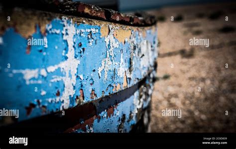 Derelict Abandoned Wooden Fishing Boat Gnarly Wood Flaking Paint On