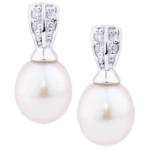 Drop Earrings With Cultured Freshwater Pearl Cubic Zirconia In