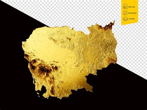 Premium Psd Cambodia Map Golden Metal Color Height Map On Black