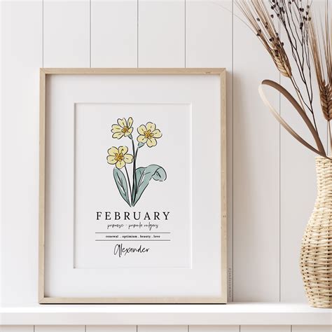 Personalized :: Custom February Birth Flower Yellow Primrose Print ...