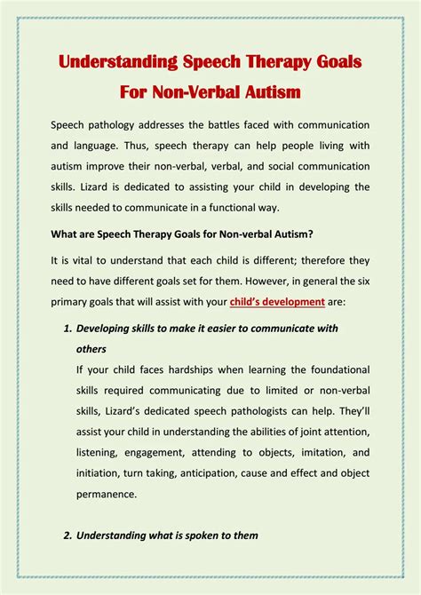 Understanding Speech Therapy Goals For Non Verbal Autism By