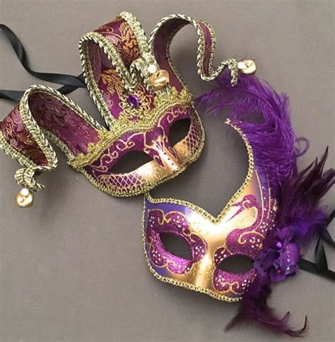 Purple Gold Masquerade Mask Women Mask Feather Mask Jolly Etsy