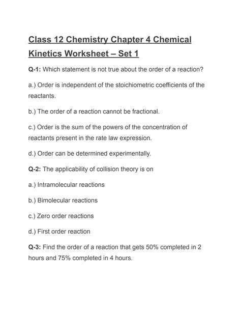 SOLUTION Class 12 Chemistry Chapter 4 Chemical Kinetics Worksheet 5