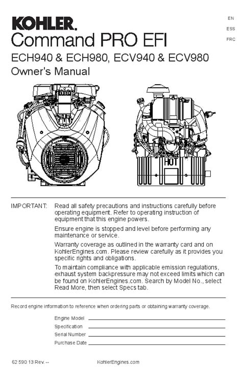 Kohler Ech940 Ech980 Ecv940 Ecv980 Engines Operation And Maintenance Manual Pdf Download