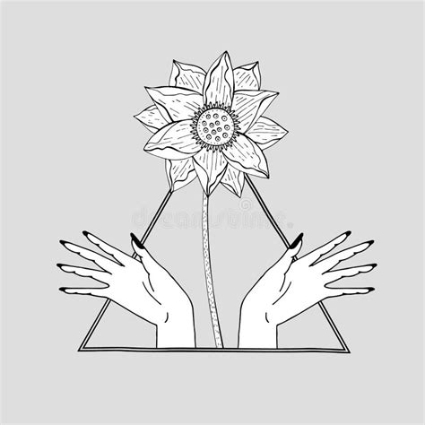 Vintage Mystic Hands And Lotus Flower Inside Triangle Stock Vector