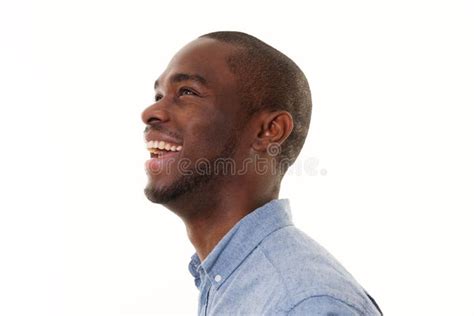 Side Portrait Of Laughing African American Man Looking Up Stock Image