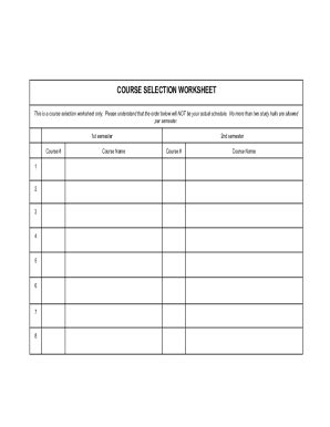 Fillable Online Course Selection Worksheet Department Of Psychology Fax