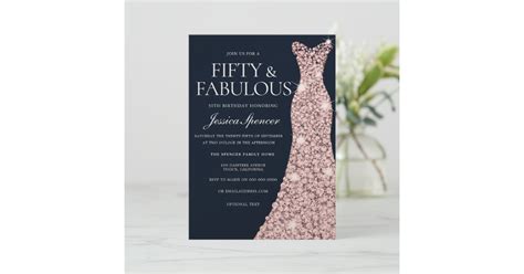 Navy And Rose Gold Sparkle Dress 50th Birthday Invitation Zazzle