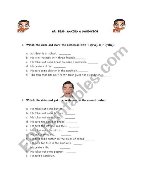 Mr Bean Making A Sandwich ESL Worksheet By Peperutkaa