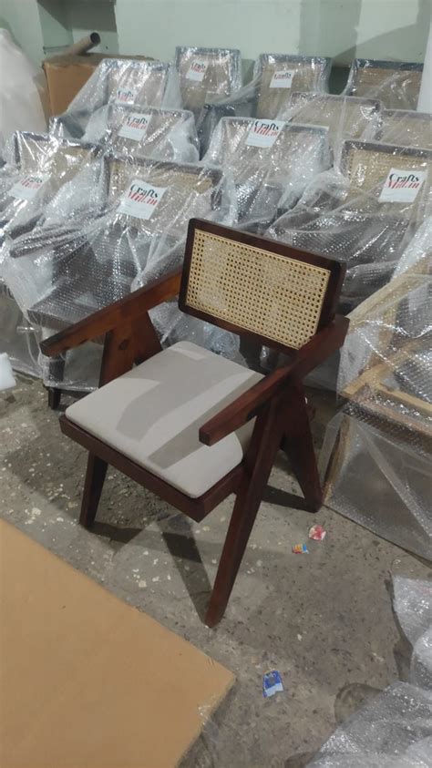 Sheesham Wood Natural Rattan Cane Upholstered Seat Chandigarh Chair