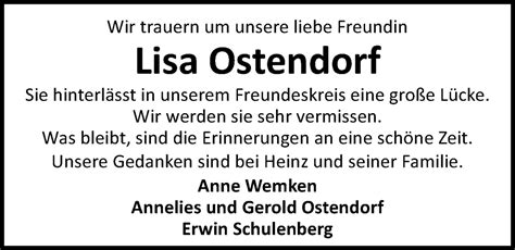 Traueranzeigen Von Lisa Ostendorf Nordwest Trauer De