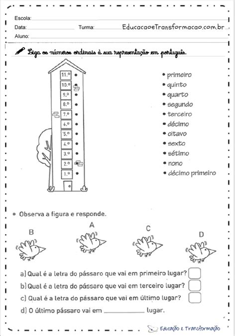 Atividades Numeros Ordinais Ano Imprimir Observe Educa O E