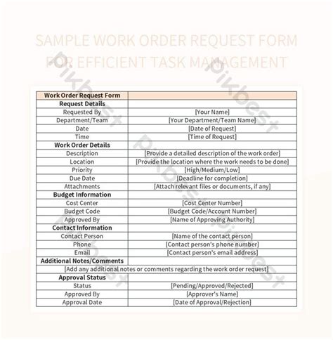 Efficient Task Management With A Sample Work Order Request Form Excel