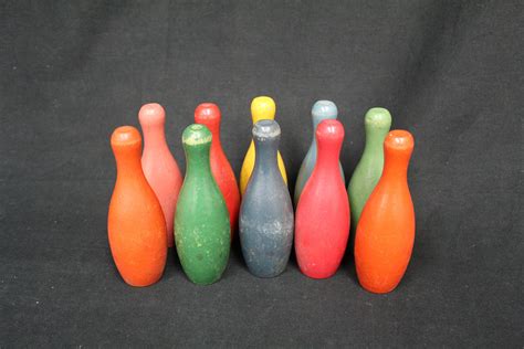 Vintage Multicolored Miniature Wooden Bowling Pins Set Of 10 Etsy UK