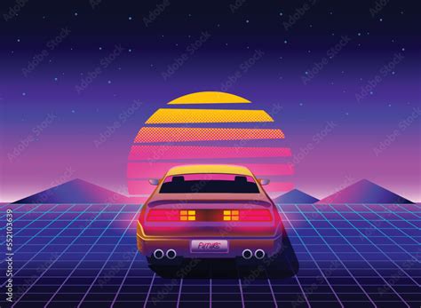 Retro S Sci Fi Futuristic Style Background With Supercar Vector