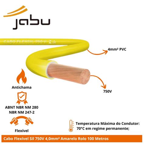 Cabo Flex Vel Sil V Mm Amarelo Rolo Metros Jabu El Trica E