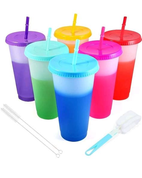 Easeve Colour Changing Cups Tumblers With Lids Straws Pack Oz