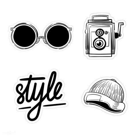 Set Of Black And White Sticker Doodle Illustration Premium Image By