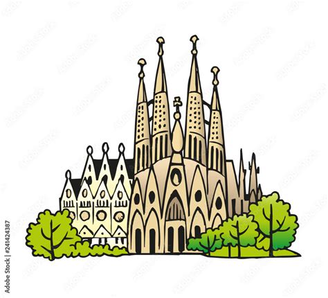 La Sagrada Familia Cathedral Barcelona Spain Clipart Stock Vector