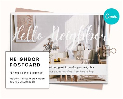 Real Estate Postcards Hello Neighbor Card Realtor Farming Etsy