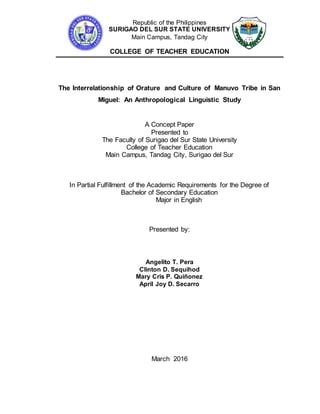 The Interrelationship of Orature and Culture of Manuvo Tribe in San Miguel: An Anthropological ...