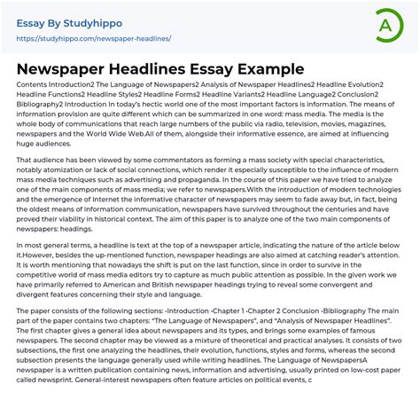 Newspaper Headlines Essay Example