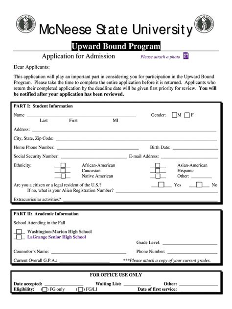 Fillable Online Mcneese Upwardboundapplication Doc Fax Email Print