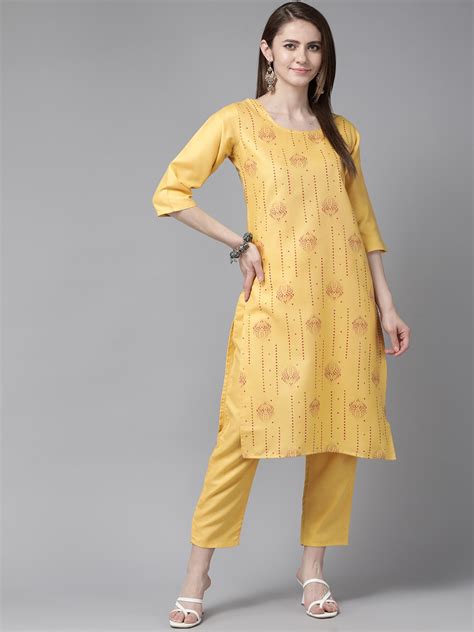 Buy Aarika Women Yellow Floral Printed Pure Cotton Kurta With Trousers Kurta Sets For Women