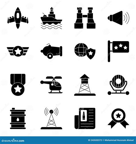 Pack Of Military Flat Icons Stock Vector Illustration Of Paper