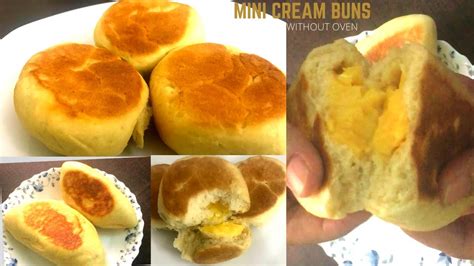 Mini Cream Bun Recipe Without Oven Cream Bun In Fry Pan Custard